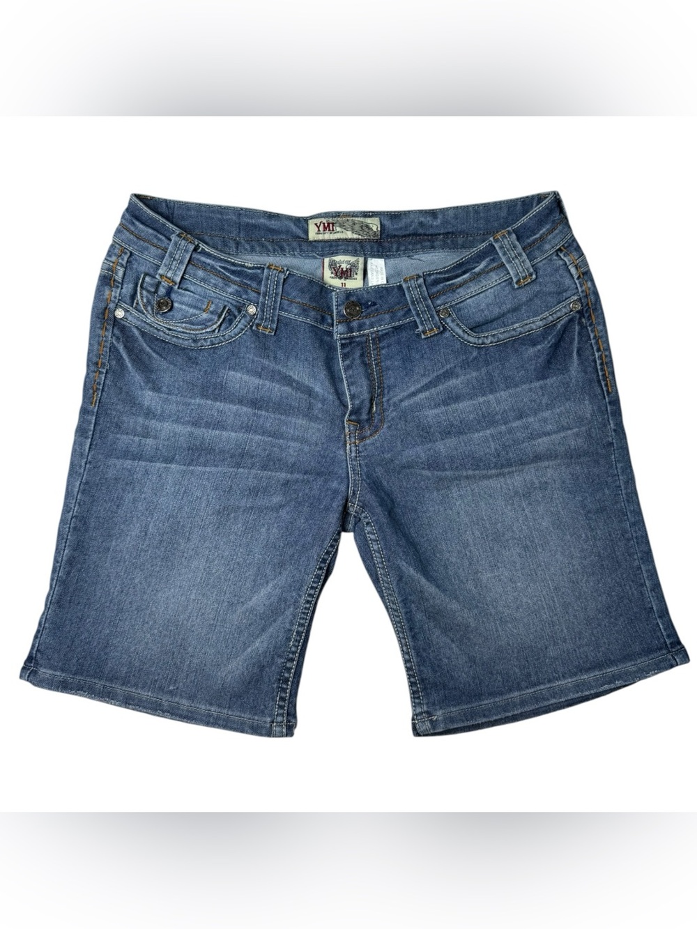 YMI Jeans Size 11 Y2K Denim Bermuda Shorts Horseshoe Embroidered Pockets